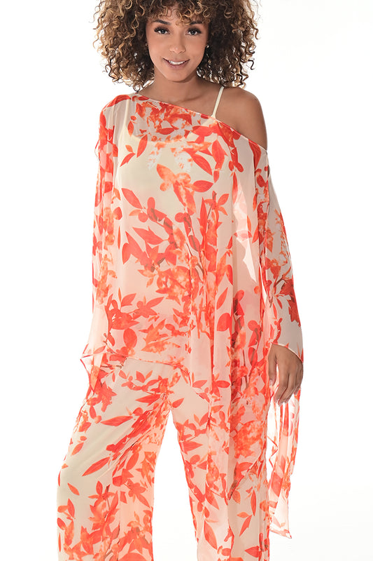 Ladies Shear Shrug Poncho Light Weight Off-the-Shoulder-ORANGE FLORAL-Color Options-LSB422 - 6 PCS/PRE-PACK