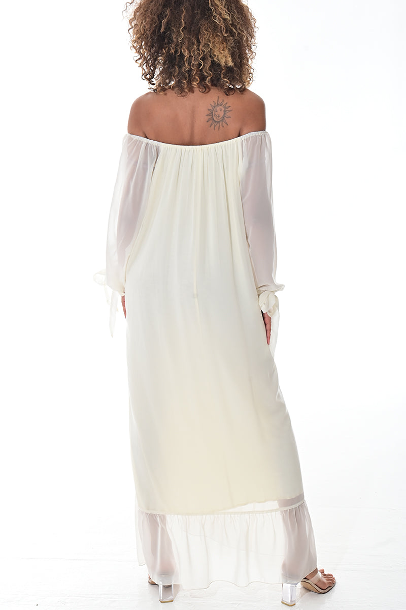 Ladies Off-the-Shoulder Silky Loose Maxi-GREEN-Color Options-LSD420 - 6 PCS/PRE-PACK