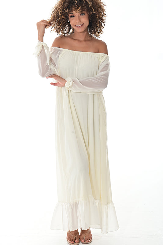 Ladies Off-the-Shoulder Silky Loose Maxi-IVORY-Color Options-LSD420 - 6 PCS/PRE-PACK