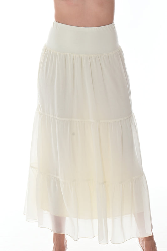 Ladies Boho A-Line Long Maxi Skirts Tiered Broom Style-IVORY-COLOR OPTIONS-LSK413 - 6 PCS/PRE-PACK