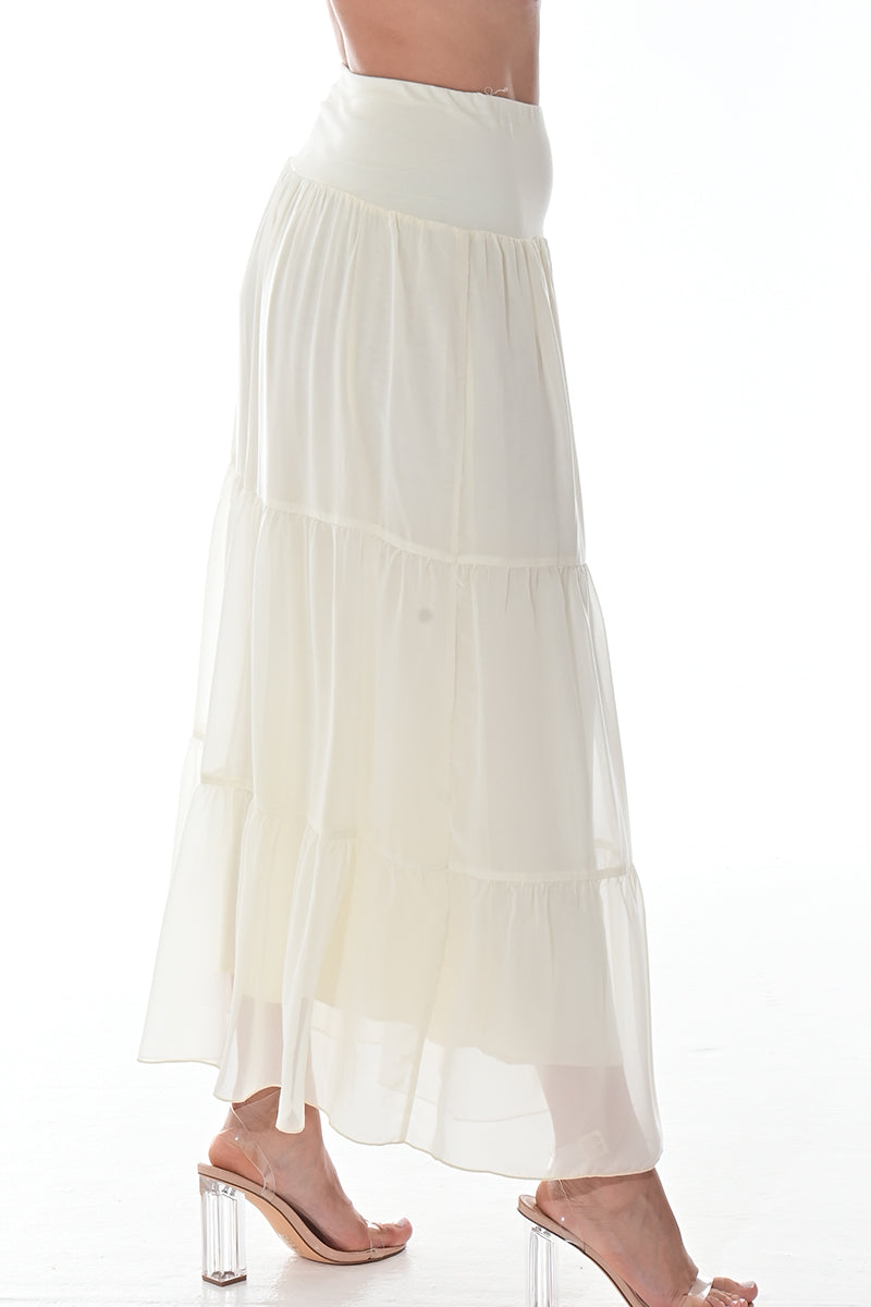 Ladies Boho A-Line Long Maxi Skirts Tiered Broom Style-IVORY-COLOR OPTIONS-LSK413 - 6 PCS/PRE-PACK