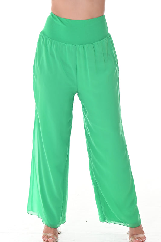 Ladies Boho Palazzo Pants Wide Leg High Waist-GREEN-Color Options-LSP3112 - 6 PCS/PRE-PACK