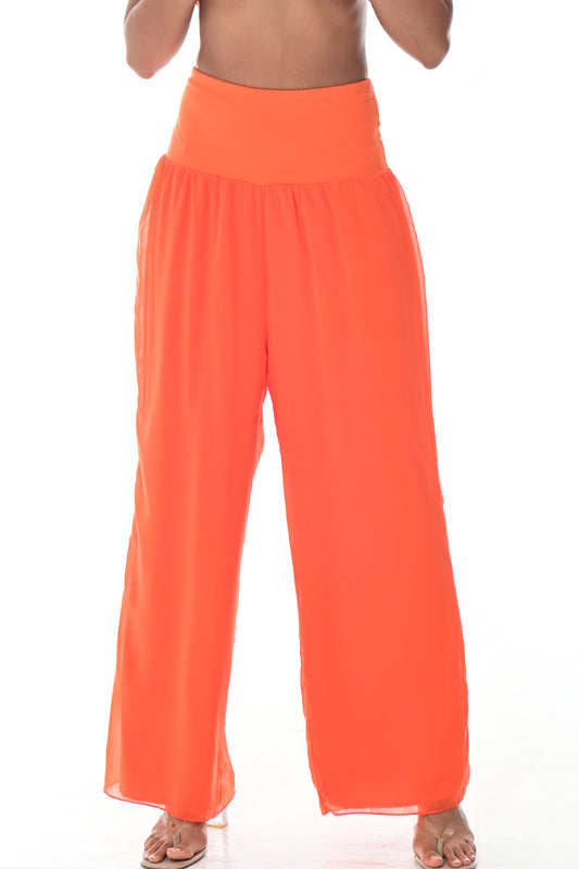 Ladies Boho Palazzo Pants Wide Leg High Waist-ORANGE-Color Options-LSP3112 - 6 PCS/PRE-PACK
