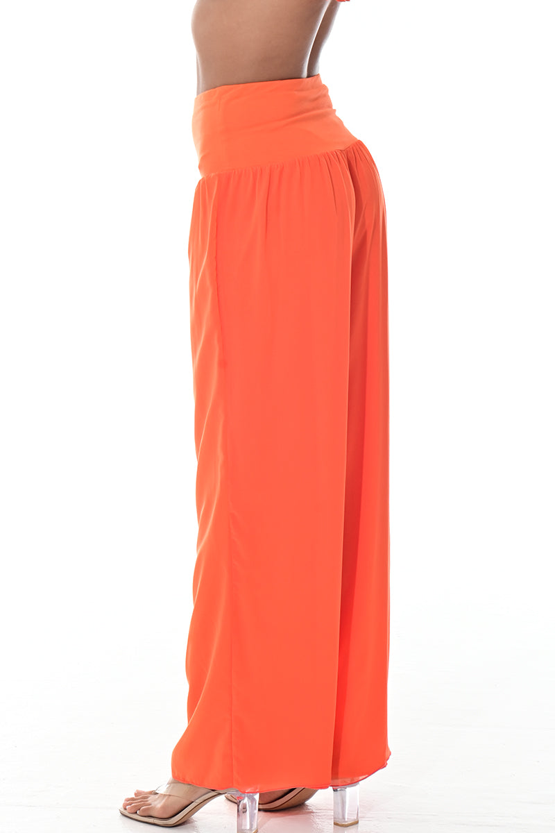 Ladies Boho Palazzo Pants Wide Leg High Waist-ORANGE-Color Options-LSP3112 - 6 PCS/PRE-PACK