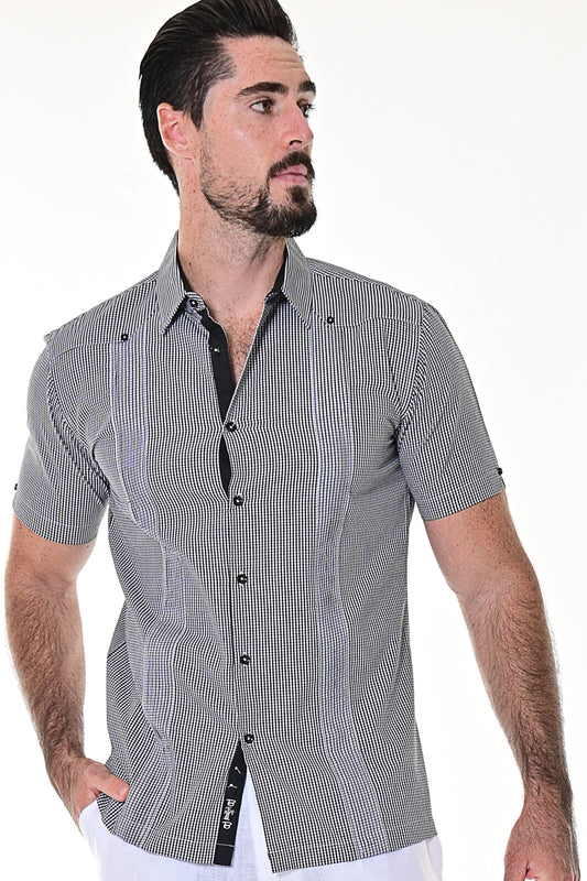 Men Cotton Guayabera S/S Gingham Shirt in (2) Colors- MCG1372-P