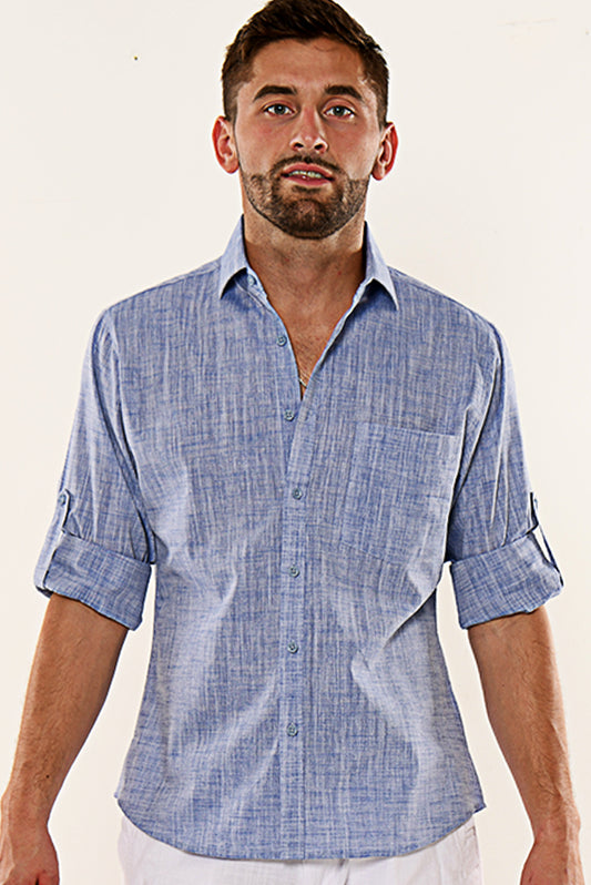 Men Cotton Gauze Roll-Up Sleeve - NAVY - Color Options - MCL02