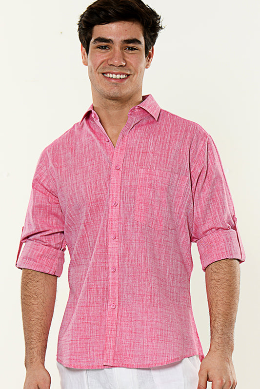 Men Cotton Gauze Roll-Up Sleeve - RED - Color Options - MCL02