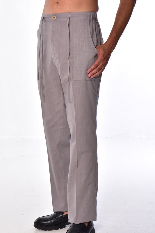 Men Cotton Gauze Drawstring Pants-GREY-MCP1435 - 6 PCS/PRE-PACK