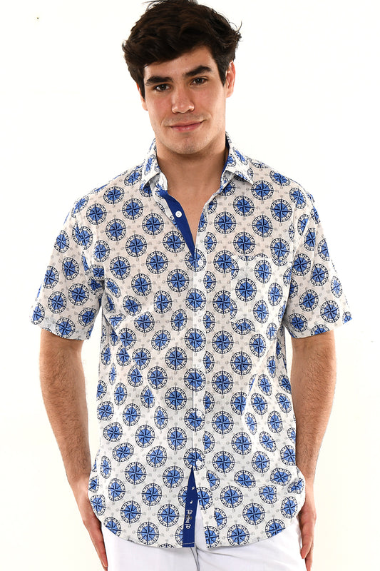 Men Cotton-Gauze Print Short Sleeve Shirt- MCS1800 - 6 PCS/PRE-PACK