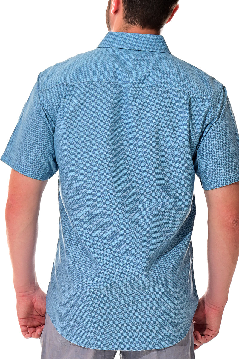 Men Microfiber Modern Print Short Sleeve Shirt Green by BOHIO - MCS3201 - 6 PCS/PRE-PACK