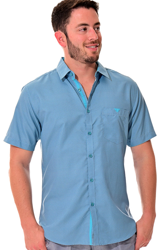Men Microfiber Modern Print Short Sleeve Shirt Green by BOHIO - MCS3201 - 6 PCS/PRE-PACK