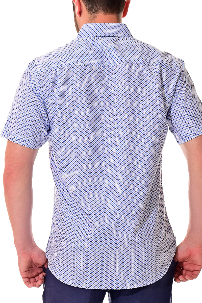 Men Microfiber Modern Print Short Sleeve Shirt White/Blue by BOHIO - MCS3203 - 6 PCS/PRE-PACK