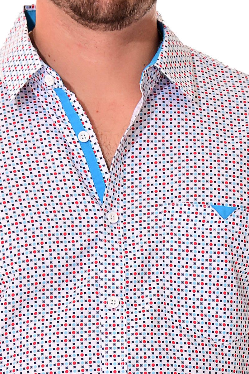 Men Microfiber Modern Print Short Sleeve Shirt White by BOHIO - MCS3204 - 6 PCS/PRE-PACK
