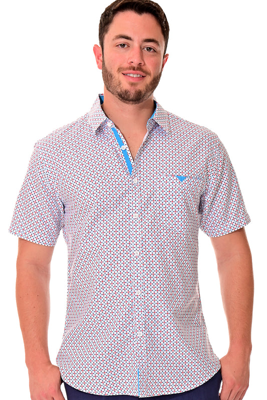 Men Microfiber Modern Print Short Sleeve Shirt White by BOHIO - MCS3204 - 6 PCS/PRE-PACK