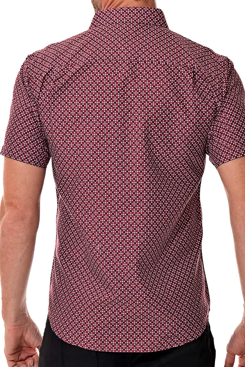 Men Microfiber Modern Print Short Sleeve Shirt Burgundy by BOHIO - MCS3207 - 6 PCS/PRE-PACK