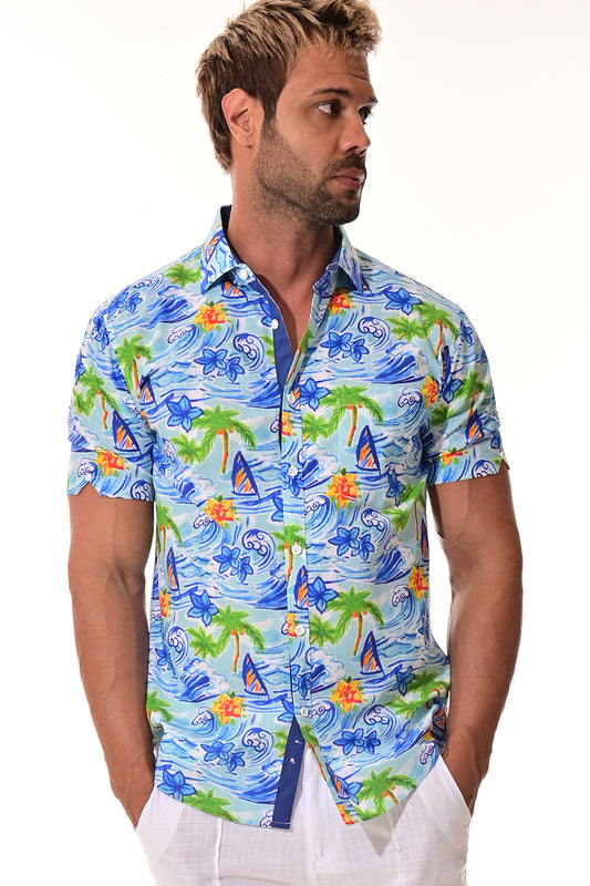 Men Cotton-Gauze Print Short Sleeve Shirt - MCS3259