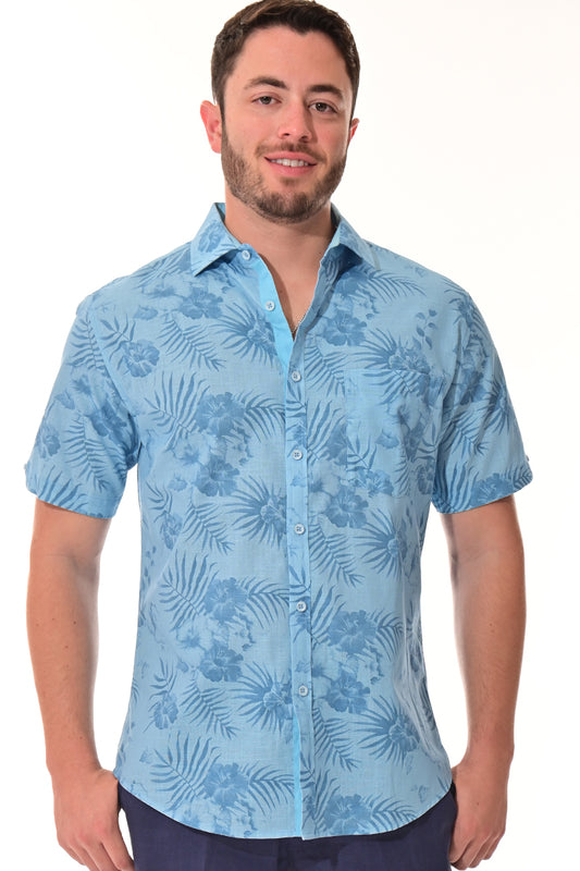 Men Cotton-Gauze Print Short Sleeve Shirt - MCS3261