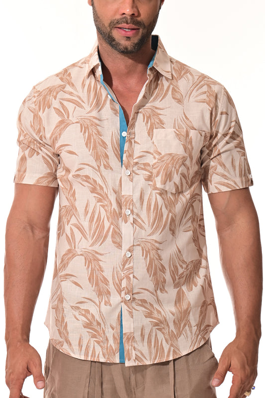 Men Cotton-Gauze Print Short Sleeve Shirt - MCS3264