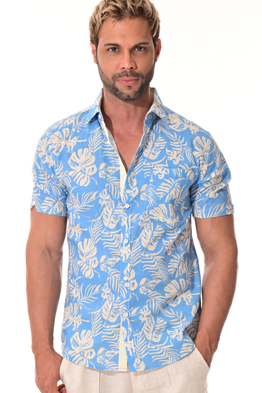 Men Cotton-Gauze Print Short Sleeve Shirt - MCS3265