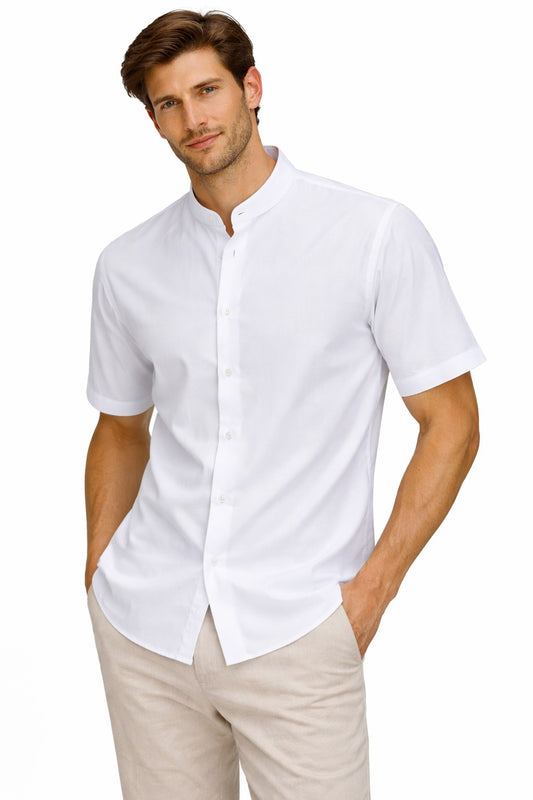 Men Cotton Gauze Pin-Tucked Banded Collar L/S Shirt MCS3375 - 6 PCS/PRE-PACK