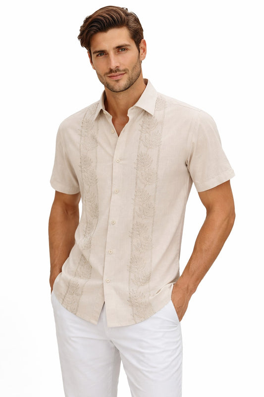 BOHIO Men’s Embroidered Short Sleeve Cotton Gauze Shirt – MCS3377 - Wholesale Pre-Pack