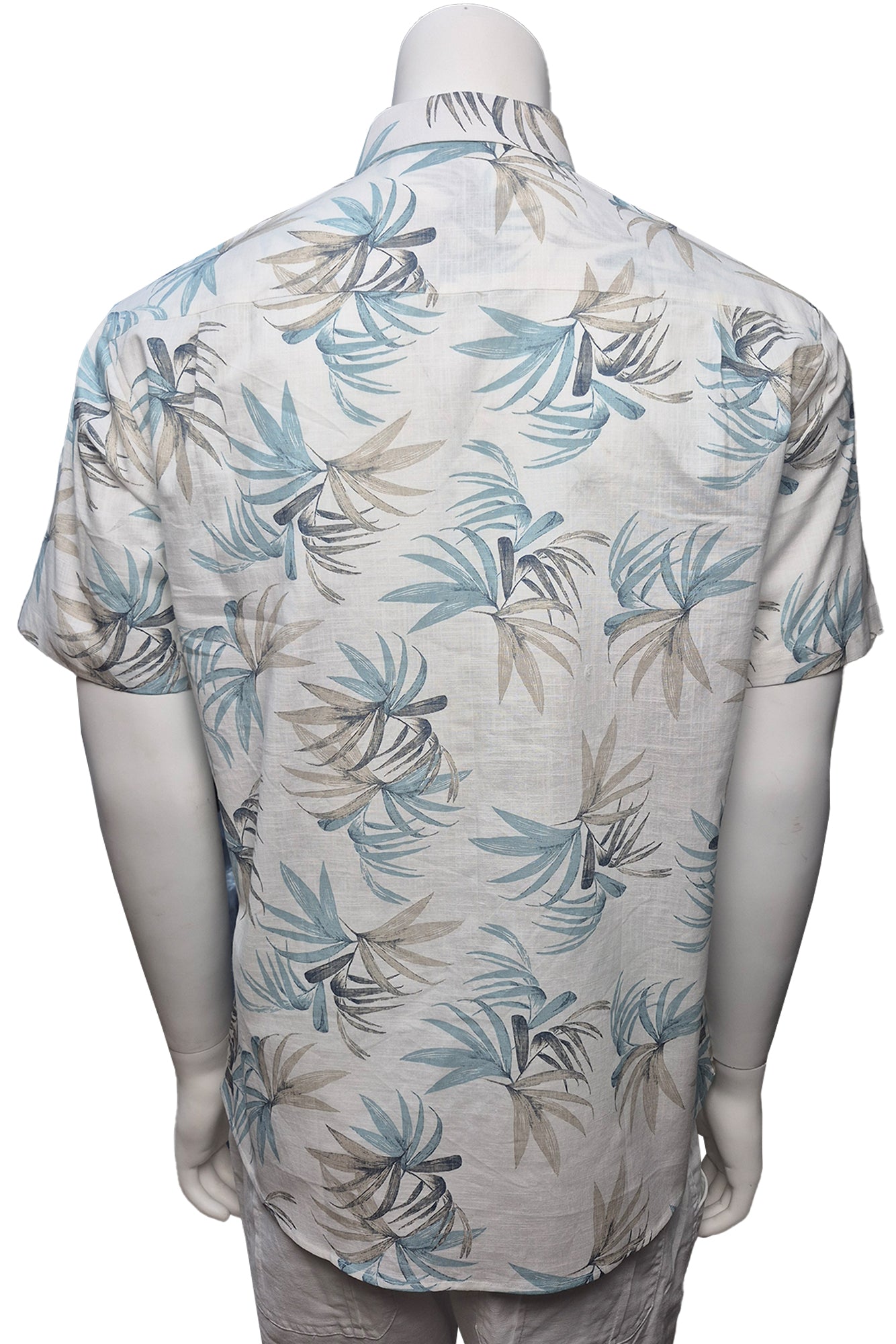 Men Cotton-Gauze Print Short Sleeve Shirt-WHITE/SAGE-BOHIO - MCS3695 - 6 PCS/PRE-PACK