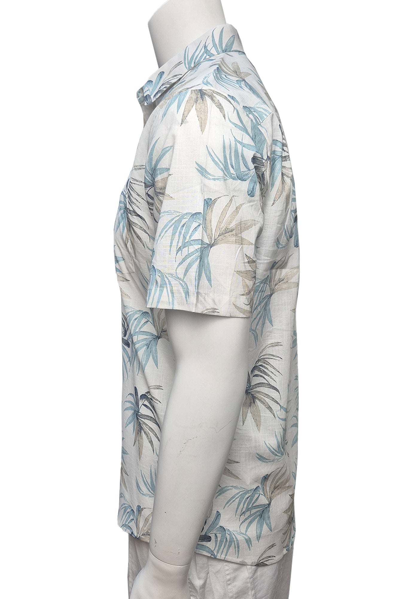 Men Cotton-Gauze Print Short Sleeve Shirt-WHITE/SAGE-BOHIO - MCS3695 - 6 PCS/PRE-PACK
