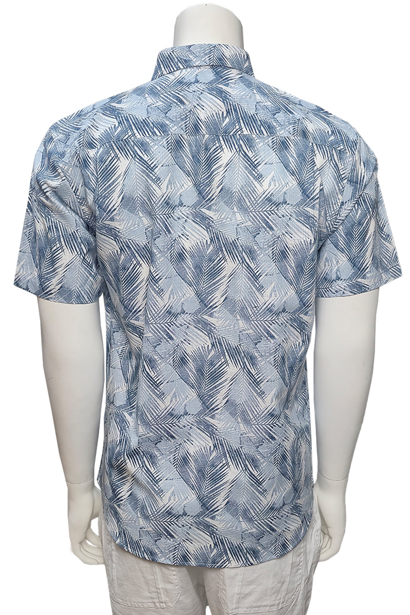 Men Cotton-Gauze Print Short Sleeve Shirt - WHITE/BLUE - BOHIO - MCS3698 - 6 PCS/PRE-PACK