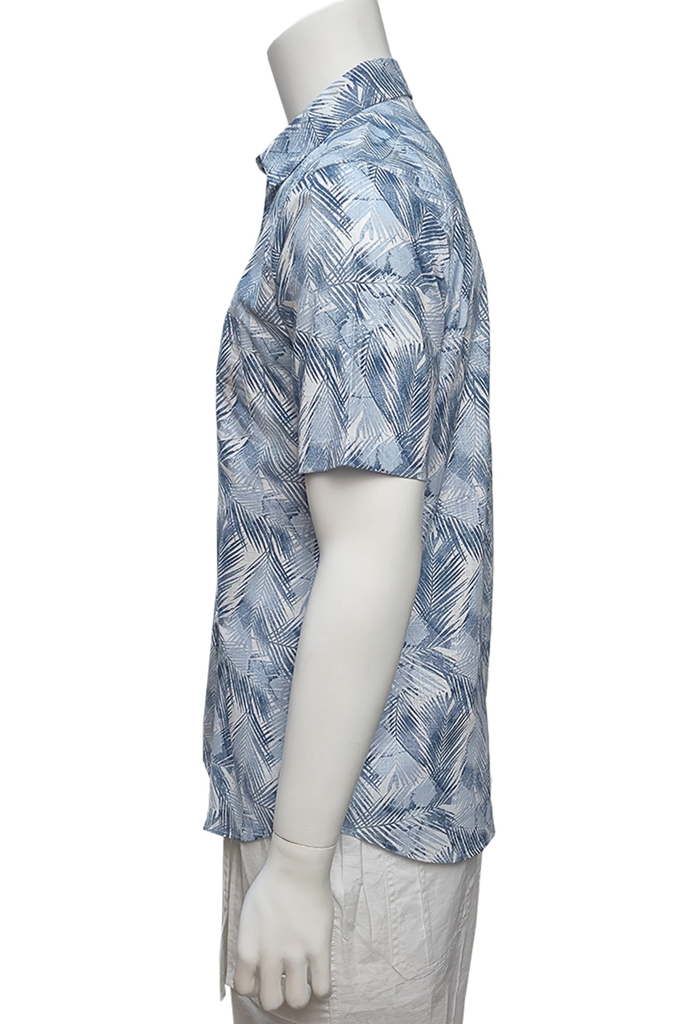 Men Cotton-Gauze Print Short Sleeve Shirt - WHITE/BLUE - BOHIO - MCS3698 - 6 PCS/PRE-PACK