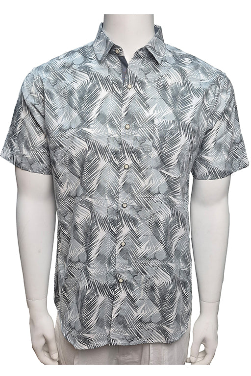 Men Cotton-Gauze Print Short Sleeve Shirt - WHITE/GREY - BOHIO - MCS3699-P