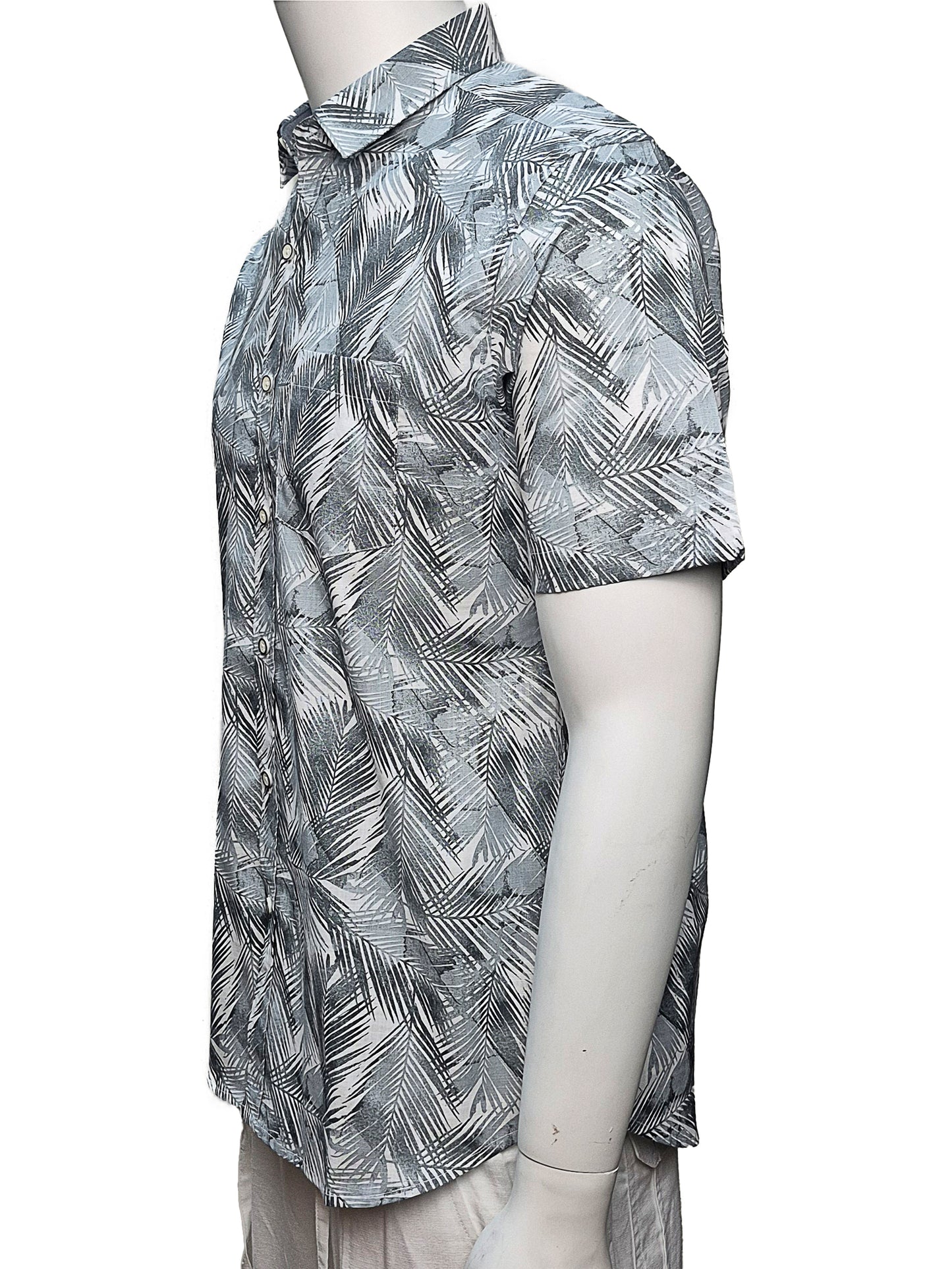 Men Cotton-Gauze Print Short Sleeve Shirt - WHITE/GREY - BOHIO - MCS3699 - 6 PCS/PRE-PACK