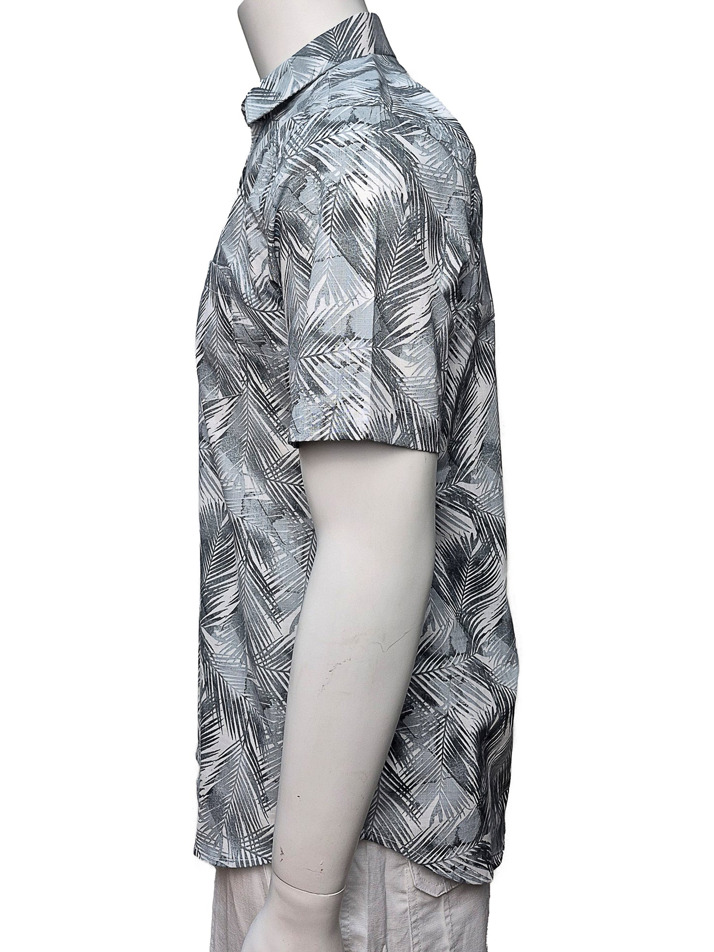 Men Cotton-Gauze Print Short Sleeve Shirt - WHITE/GREY - BOHIO - MCS3699 - 6 PCS/PRE-PACK
