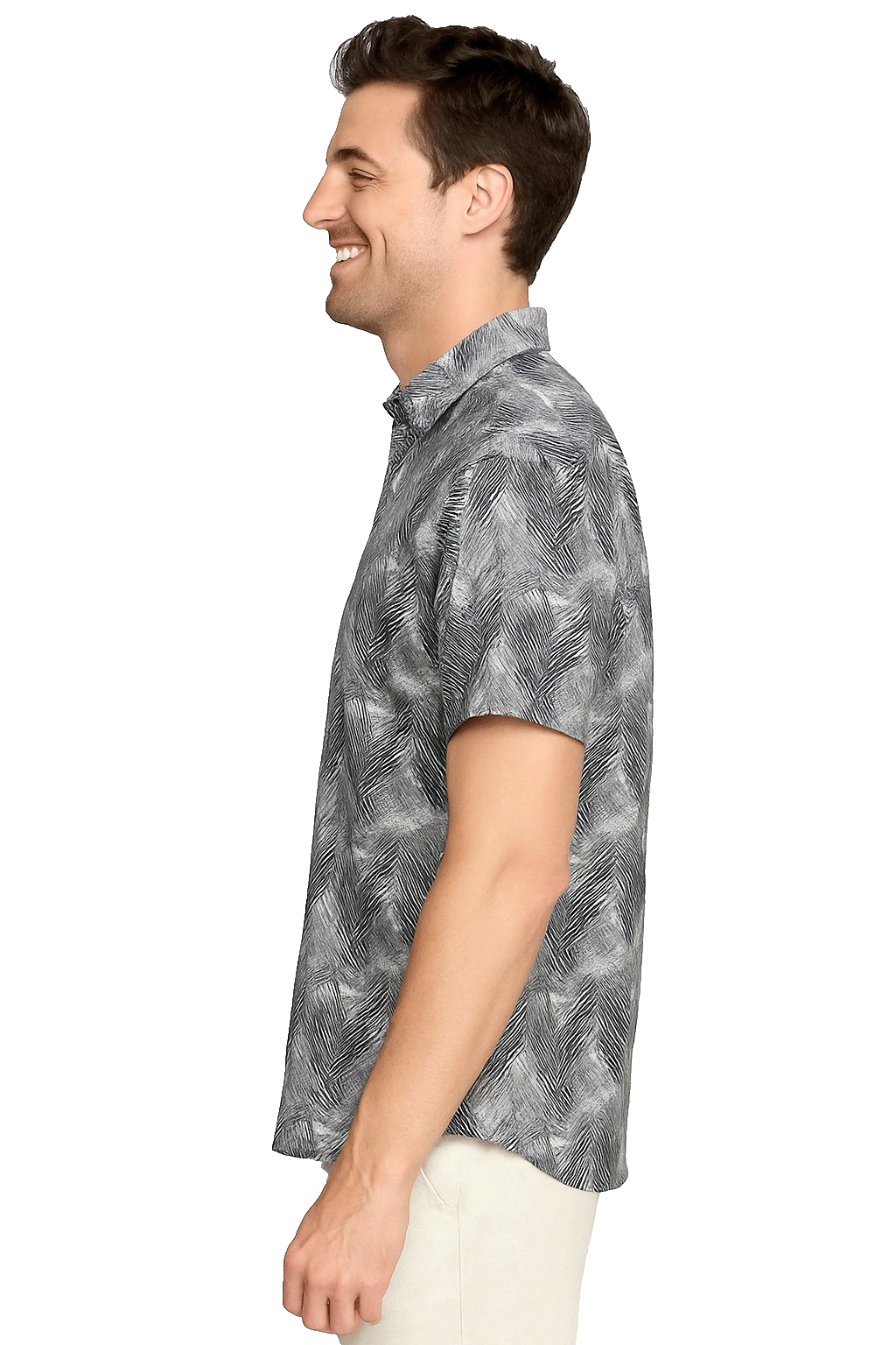 Men Cotton-Gauze Print Short Sleeve Shirt - WHITE/GREY - BOHIO - MCS3699 - 6 PCS/PRE-PACK