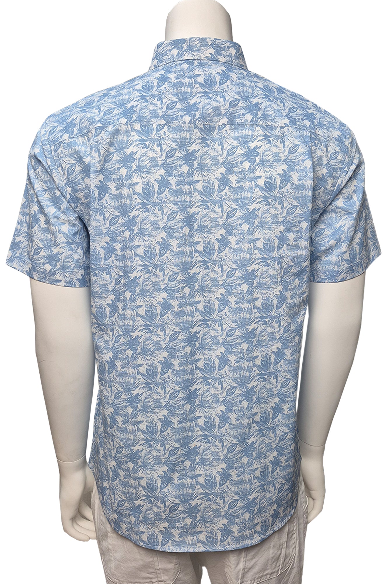 Men Cotton-Gauze Print Short Sleeve Shirt - WHITE/BLUE - BOHIO - MCS3701 - 6 PCS/PRE-PACK