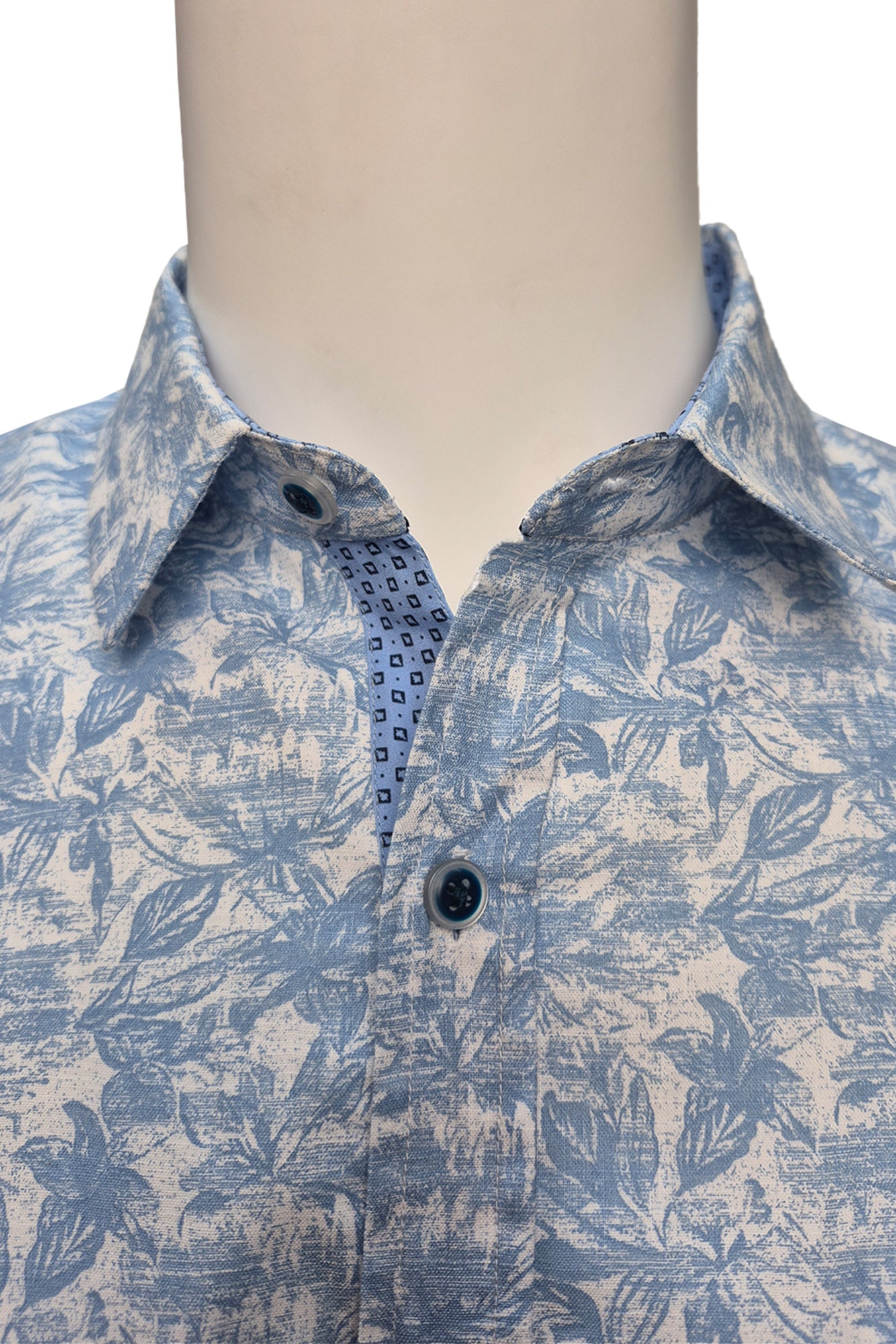 Men Cotton-Gauze Print Short Sleeve Shirt - WHITE/BLUE - BOHIO - MCS3701 - 6 PCS/PRE-PACK