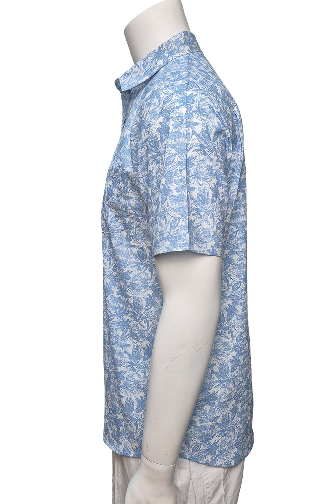 Men Cotton-Gauze Print Short Sleeve Shirt - WHITE/BLUE - BOHIO - MCS3701 - 6 PCS/PRE-PACK