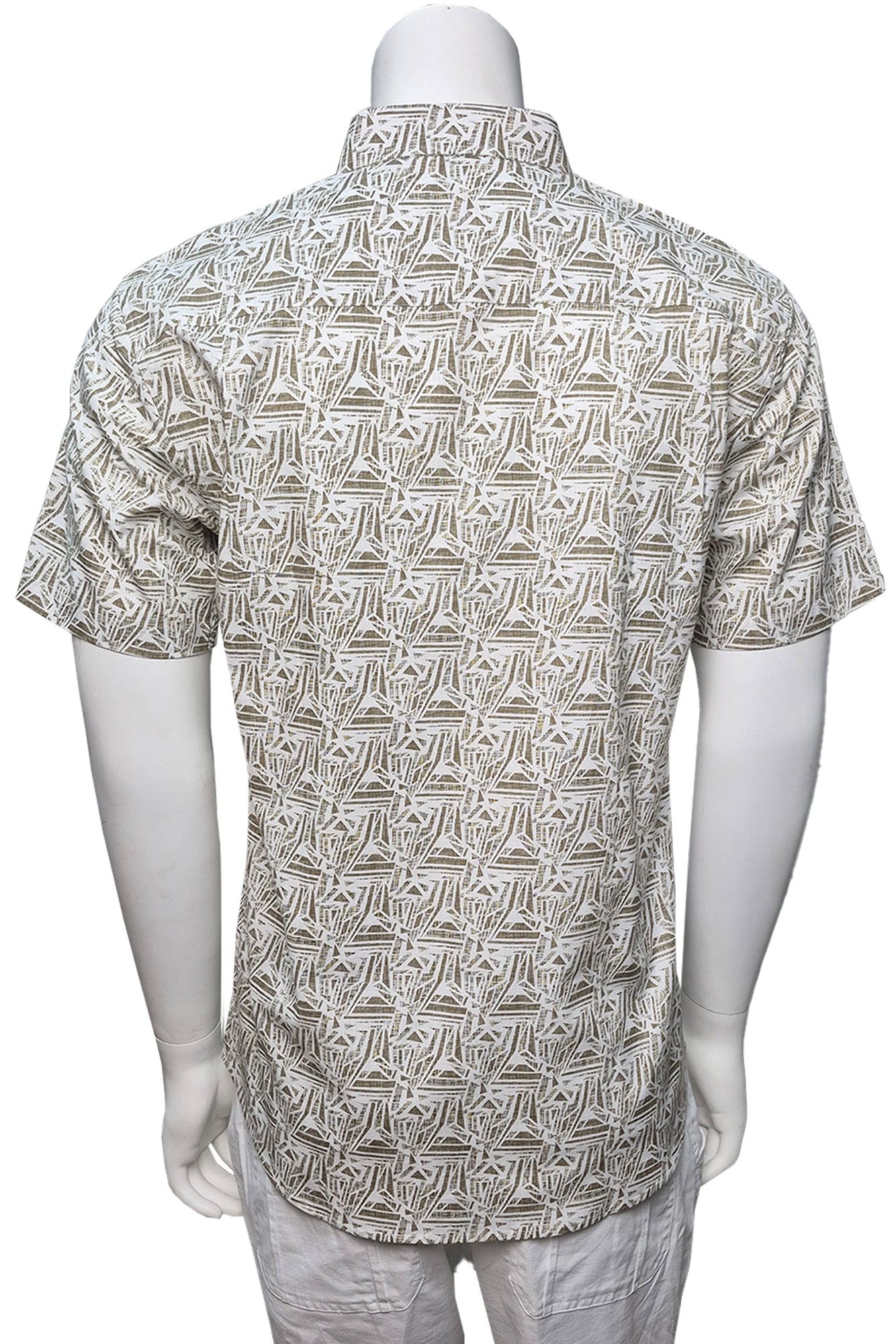 Men Cotton-Gauze Print Short Sleeve Shirt - WHITE/NATURAL - BOHIO - MCS3702 - 6 PCS/PRE-PACK