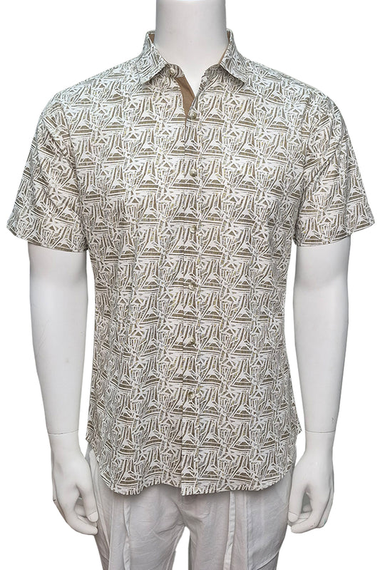 Men Cotton-Gauze Print Short Sleeve Shirt - WHITE/NATURAL - BOHIO - MCS3702-P