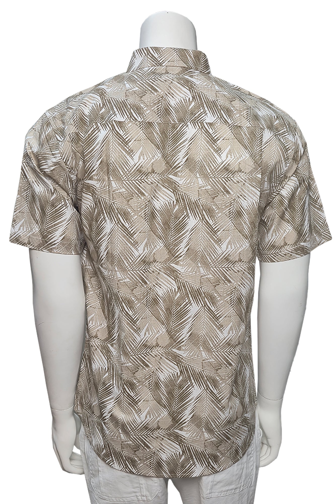 Men Cotton-Gauze Print Short Sleeve Shirt - IVORY/BEIGE- BOHIO - MCS3704 - 6 PCS/PRE-PACK