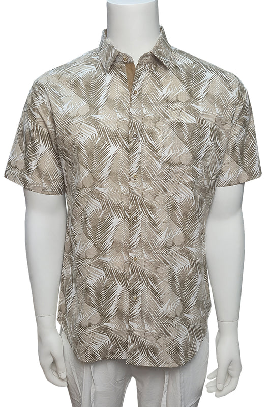 Men Cotton-Gauze Print Short Sleeve Shirt - IVORY/BEIGE- BOHIO - MCS3704-P