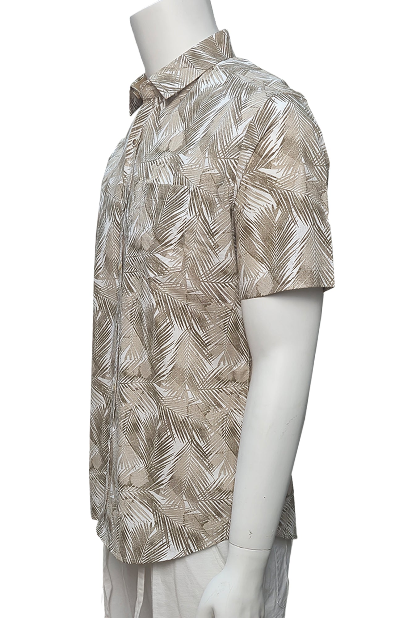 Men Cotton-Gauze Print Short Sleeve Shirt - IVORY/BEIGE- BOHIO - MCS3704 - 6 PCS/PRE-PACK