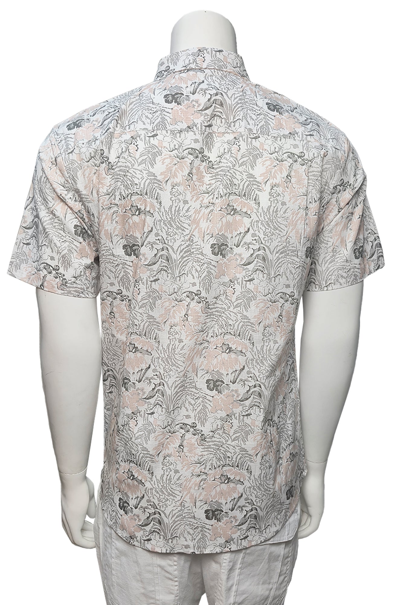 Men Cotton-Gauze Print Short Sleeve Shirt - WHITE/PINK- BOHIO - MCS3706 - 6 PCS/PRE-PACK