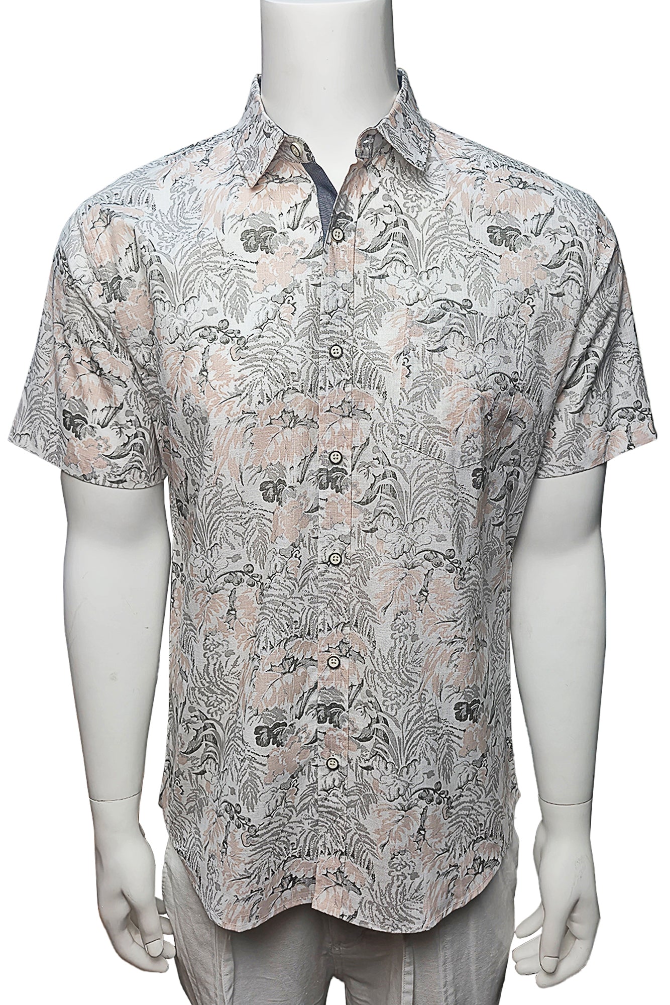 Men Cotton-Gauze Print Short Sleeve Shirt - WHITE/PINK- BOHIO - MCS3706 - 6 PCS/PRE-PACK