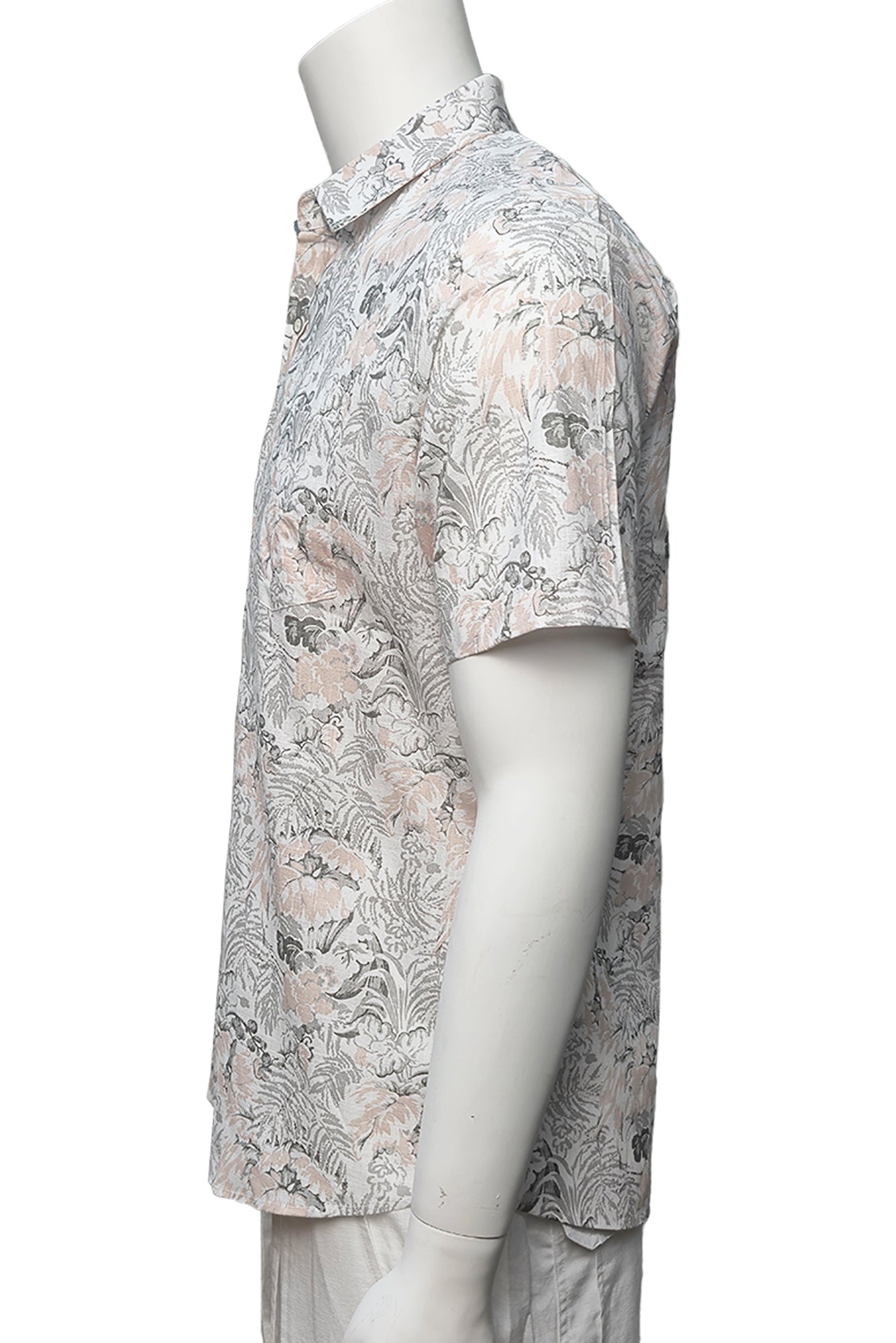 Men Cotton-Gauze Print Short Sleeve Shirt - WHITE/PINK- BOHIO - MCS3706 - 6 PCS/PRE-PACK