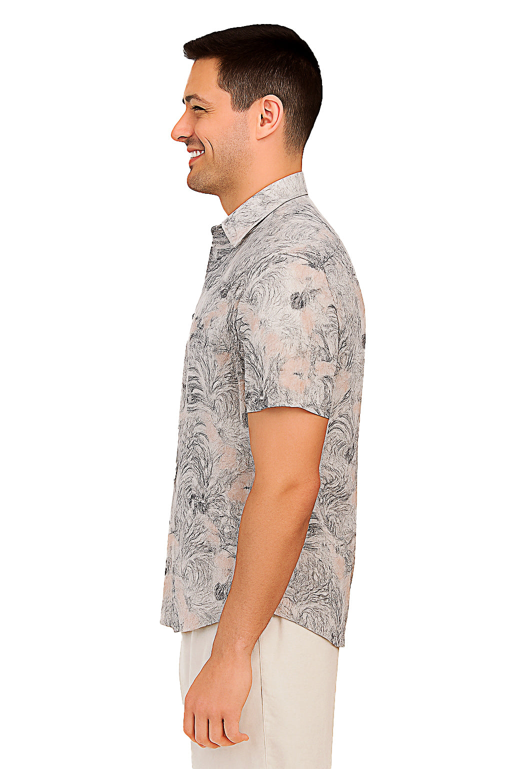 Men Cotton-Gauze Print Short Sleeve Shirt - WHITE/PINK- BOHIO - MCS3706 - 6 PCS/PRE-PACK