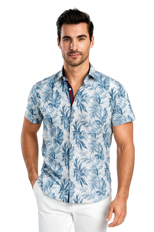 Men's Performance S/S Button-Down Stretch Shirt FLORAL-SLATE PRINT-MCX2408 - 6 PCS/PRE-PACK
