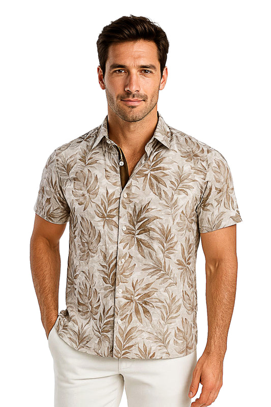 Men's Performance S/S Button-Down Stretch Shirt FLORAL-MAUVE PRINT-MCX2411 - 6 PCS/PRE-PACK