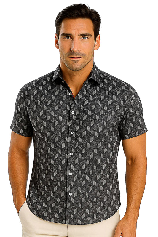 Men's Performance S/S Button-Down Stretch Shirt-GRAY-MCX2415 - 6 PCS/PRE-PACK