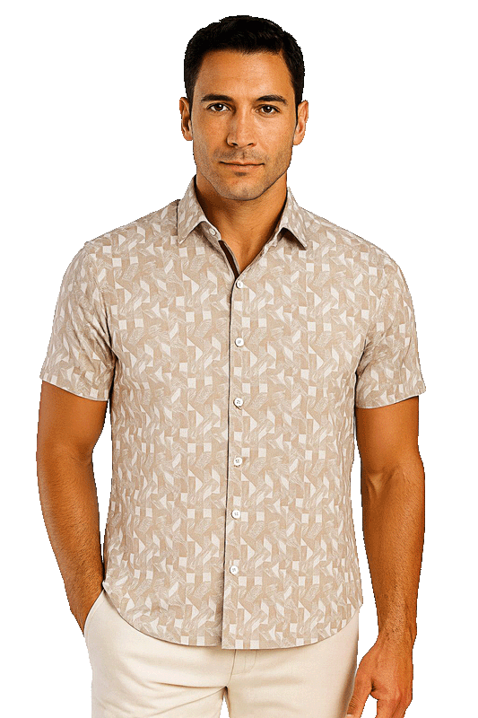 Men's Performance S/S Button-Down Stretch Shirt-BEIGE-MCX2416 - 6 PCS/PRE-PACK