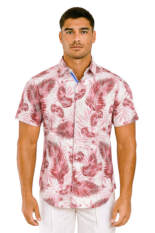 Men's S/S Button-Down Poly/Spandex Stretch Shirt-RED PRINT-MCX2420 - 6 PCS/PRE-PACK